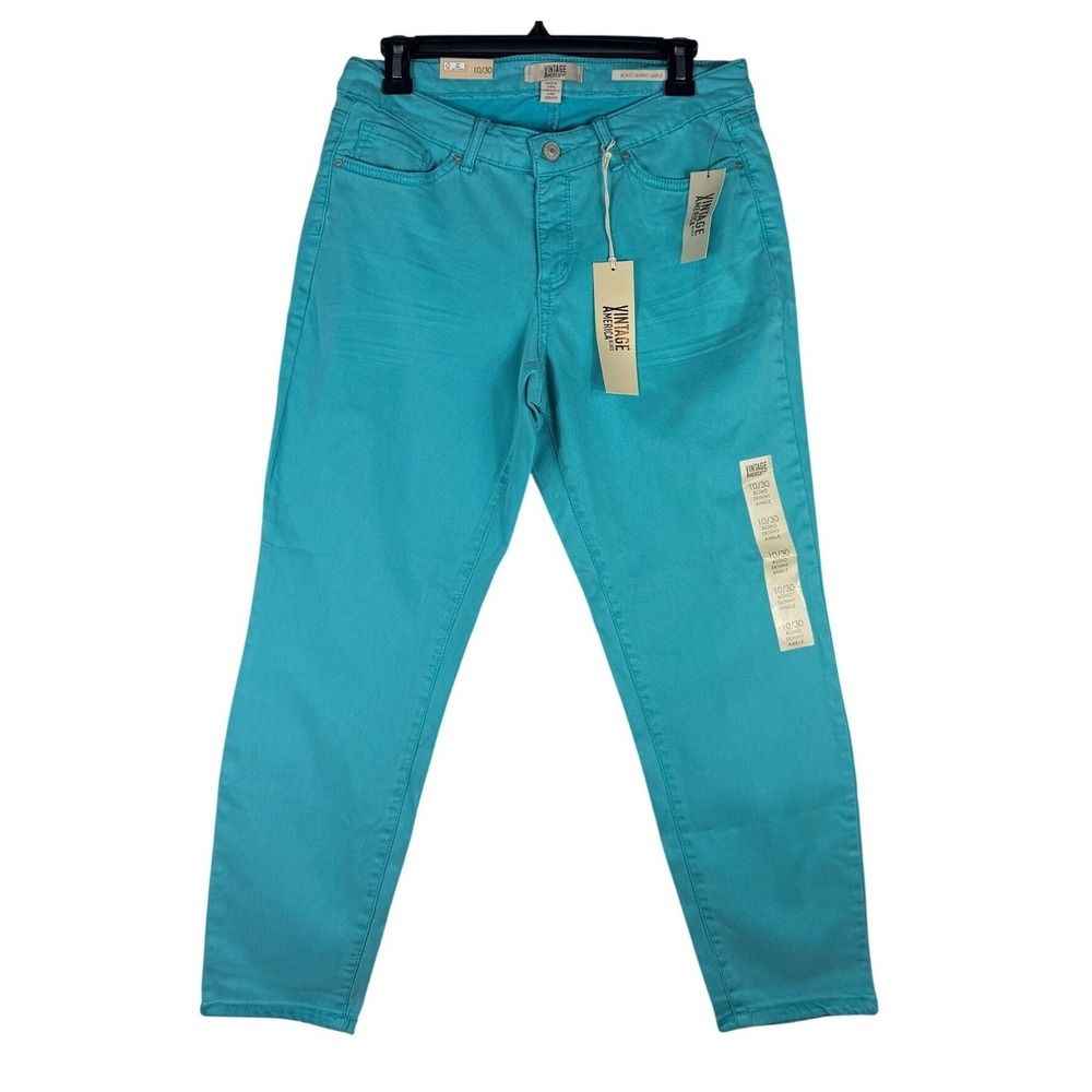 Vintage America Blues Boho Skinny Ankle Jeans Turquoise Blue Size 10R/30‎ NWT